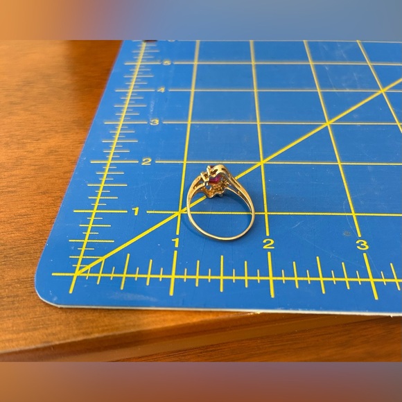 Vintage 10K Gold, Lab Created Ruby, and Diamond Ring Size 8 - Picture 7 of 9